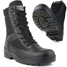 Black leather army combat - army,