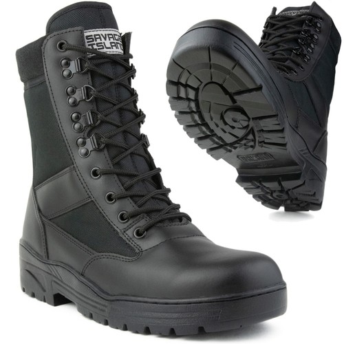 Black leather army combat - leather,