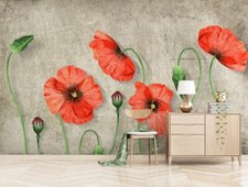 3D Red Poppies ZHUB11333 Wallpaper Wall Mural Removable Self-adhesive Ann