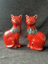 Poole Pottery Red Flambé Cat Delphis Pair 18cmLeft and Right