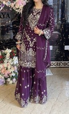 Plum/purple sharara and kameez with gold sequin embroidery 
