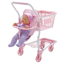 2 in 1 Pink Shopping Trolley & Basket For Dolls Gift For Xmas Birthday Kids