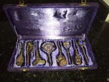 Cased Set Of 8 Vintage Brass Maritime Themed Key Rings