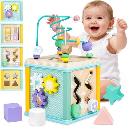Wooden activity cube toy in - 5,