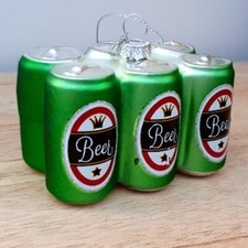 6 Pack of Beer Christmas Tree Bauble Decoration Green Beer Cans Men