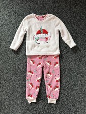 Primark girls pink unicorn fleece Christmas pyjamas - Size 2-3 years