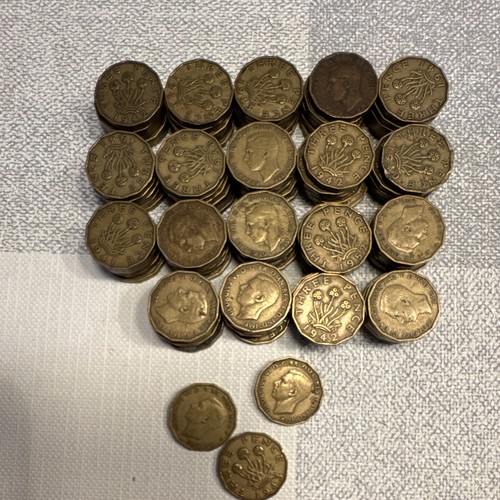 British threepence coins - british,