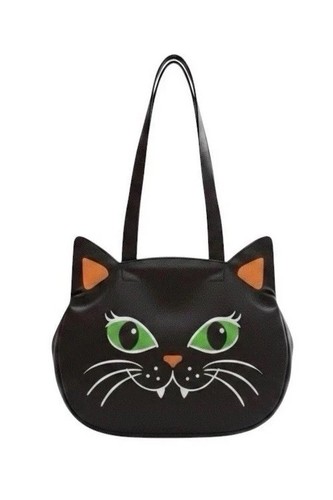 Black cat tote bag halloween - black,