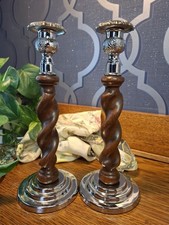 Pair Of Vintage/Antique Wooden Twist Candlesticks Taper Candle Holders