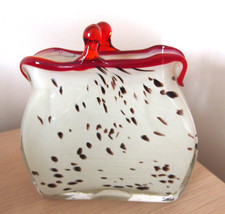 Vintage Murano Style Hand Blown Art Glass Purse Handbag Bag Vase Speckeled