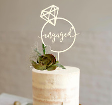 Engaged Cake Topper Wooden Metallic Decoration for Engagement Party - 20 COLOURS