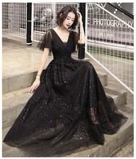 Black Glitter Tulle Prom Dress