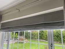 Roman Blind, Lined, Light Grey, Plain Textured, Chrome Pull Cord