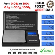 0.04G-1KG, 500G 200G 100G Digital Weighing Scales Pocket Mini Gold Kitchen Grams