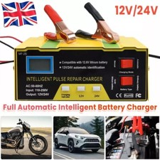 Car Battery Charger Heavy Duty 12V 24V Trickle Fast Vehicle HGV Lorry LCD