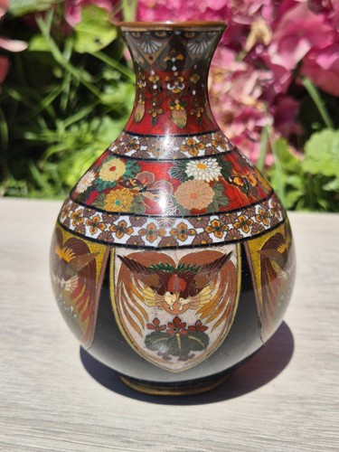 Japanese cloisonne enamel vase - cloisonne,