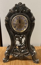 Vintage Academy Resin Mantle Clock - Dark Silver - Working Order 32cm 