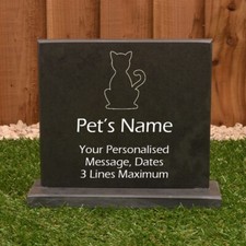 Personalised Pet Memorial, Smooth Slate Headstone on Plinth, Large 23cm x 20cm