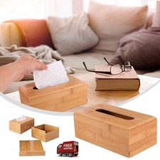 Wooden Tissue Box Dispenser Paper Storage Holder Napkin Case Square Organizer UK