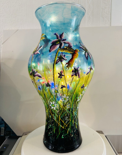 Hand painted glass - hand, vase,