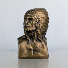 Vintage Solid Bronze Art Sculpture Bust Native American Indian Chief Figure