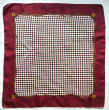 Aquascutum vintage silk scarf - classic check print - maroon border 30 x 30 ins