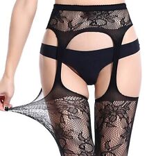 Womens Sexy Black Floral Patterned Suspender Style Fishnet Tights Regular 8 - 12