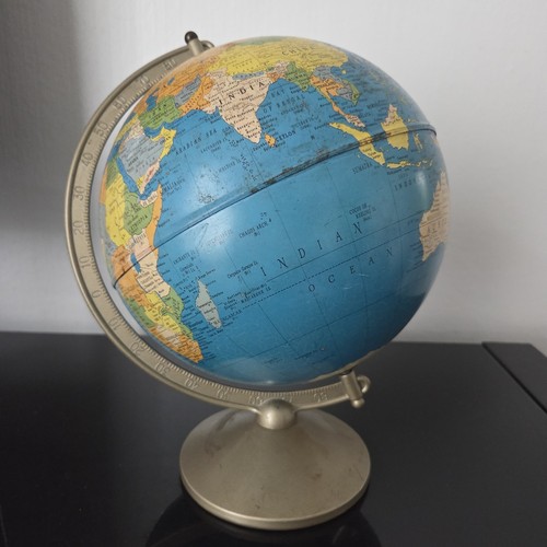 Vintage metal earth globe - metal,
