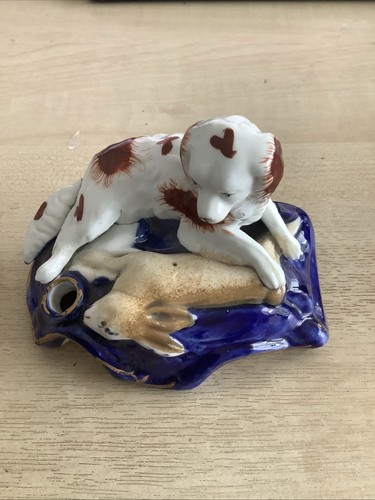 Staffordshire spaniel inkwell - spaniel,