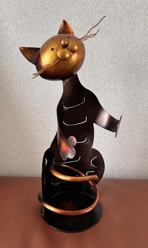 New metal cat wine bottle - new,