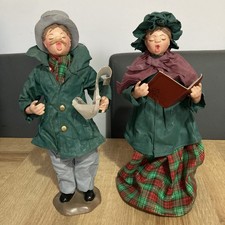 2 paper/fabric mache christmas carol singer figures 11" carollers