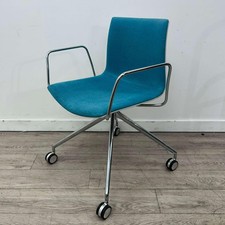 Arper Conference Chair, Teal / White, Chrome Armrests & Swivel Base