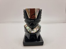 Aztec Teotihuacan God Figurine Carved Obsidian Abalone Tigers Eye Gemstone