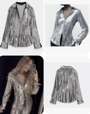 ZARA silver Sequin disco shirt