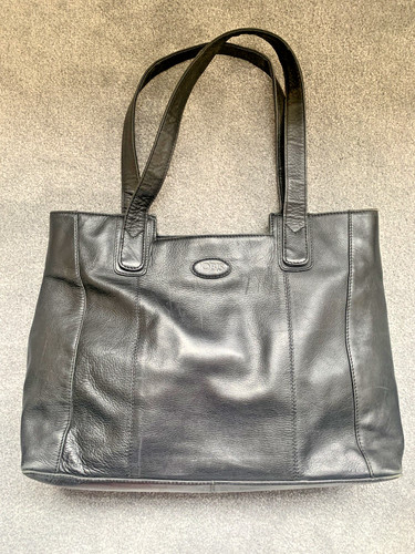 Black leather shopper bag/