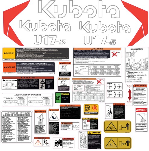 Fits kubota u17 decal kit - kubota,