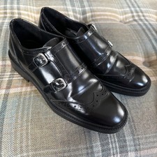Zara Black Brogue Shoe Faux Leather EU39 UK6 Side Buckle Monk Shoe