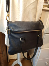 Authentic FOSSIL Real LEATHER Black Crossbody Shoulder Laptop Bag Folding Large