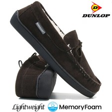 MENS NEW DUNLOP MOCCASINS SLIPPERS LOAFERS SUEDE SHEEPSKIN FUR WINTER SHOES SIZE