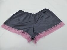 14/16 Charcoal Grey  polyester Satin French Knickers with Pale  Pink Lace