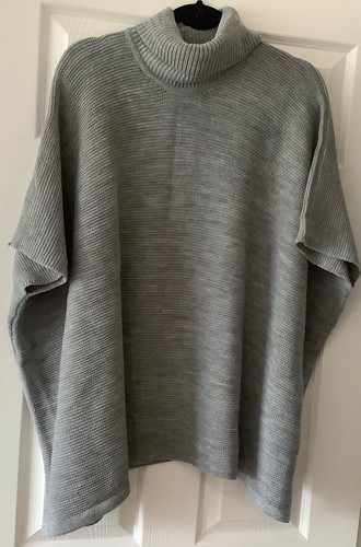 Grey knitted poncho cape - grey,