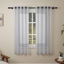 Voile Curtains 72 Drop 2 Panel Net Curtain for Windows Rod Pocket Silver 56x72in