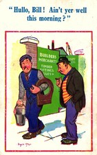 Comic Postcard C1950 Donald McGill Builders Merchant Toilet Seat Bucket