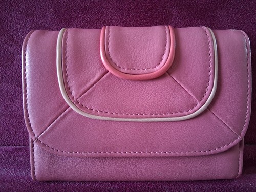 Tula pink small leather - pink, purse.