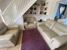 Cream Leather 3-Piece Sofa &