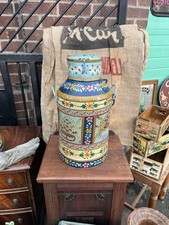 LOVELY ORNATELY HAND PAINTED RECLAIMED VINTAGE INDIAN MILK CHURN 33cm HIGH