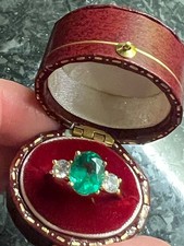 14k Gold 2.55 Ct Oval Cut Natural Emerald and Diamond Ring 