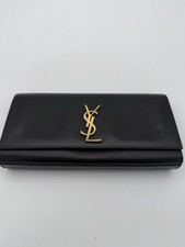 YSL Saint Laurent Sac Cassandre Black Leather Clutch Handbag Gold Hardware Kate