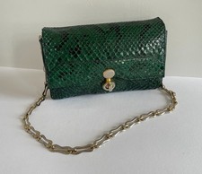 Luxurious Real EMERALD PYTHON SKIN Top Flap Chain Bag Snake Skin Snakeskin 1970s