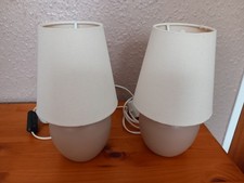 Pair of bedside table lamps, brown textured finish with fabric shades
